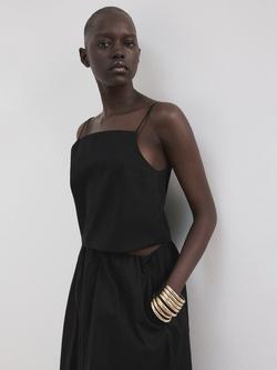 Mango Square-Neck Cropped Camisole, Black, Black