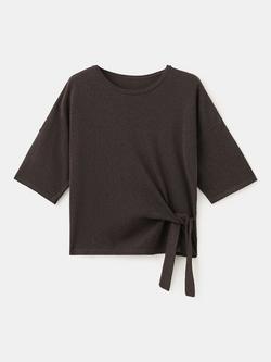 Mango Tie Hem Relaxed Knit Top, Chocolate, Chocolate
