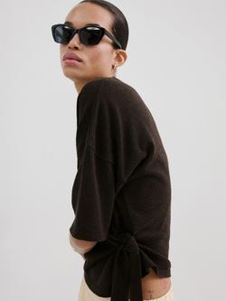 Mango Tie Hem Relaxed Knit Top, Chocolate - view 2, Chocolate