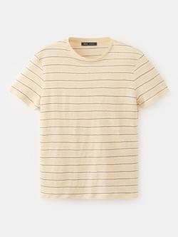 Mango Stripe Pure Linen T-Shirt, Yellow, Yellow