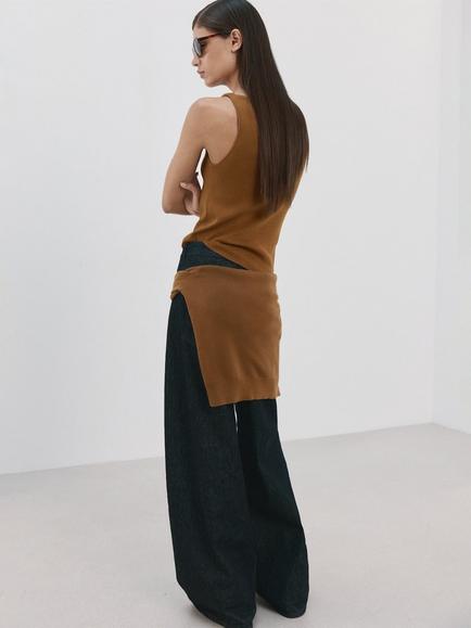 Mango Sleeveless Cotton Blend Top, Caramel - view 2, Caramel