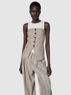 Mango Check Button Front Bandeau Top, Stone, Stone