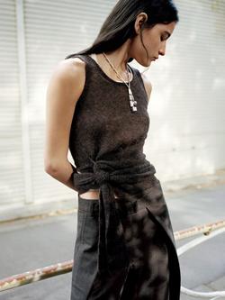 Mango Asymmetric Sleeveless Wool Rich Knit Top, Taupe, Taupe