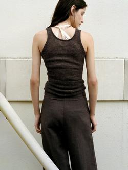 Mango Asymmetric Sleeveless Wool Rich Knit Top, Taupe - view 2, Taupe