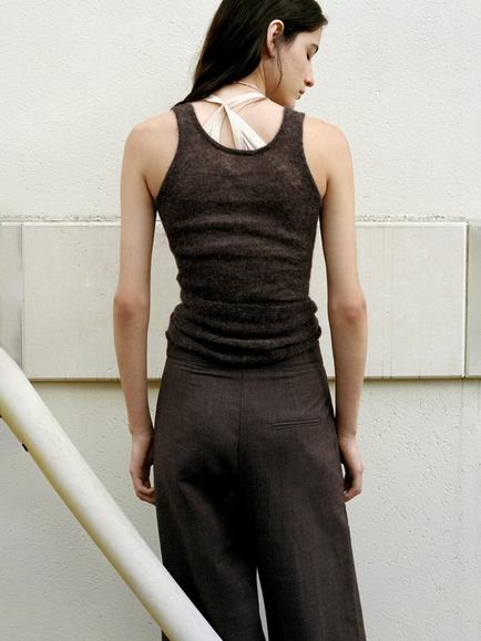Mango Asymmetric Sleeveless Wool Rich Knit Top, Taupe - view 2, Taupe
