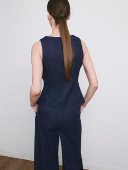 Mango Square Neck Button Front Denim Top, Blue - view 2, Blue