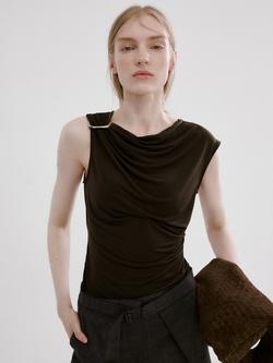 Mango Metallic Detail Drape Top, Brown, Brown