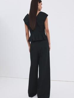 Mango V-Neck Linen Rich Peplum Hem Top, Navy - view 2, Navy