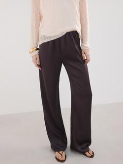 Mango Wide Leg Satin Trousers, Chocolate