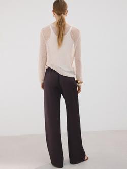 Mango Wide Leg Satin Trousers - view 2, Chocolate