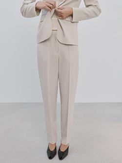 Mango Mid Rise Straight Tailored Trousers, Stone, Stone