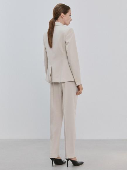 Mango Mid Rise Straight Tailored Trousers, Stone - view 2, Stone