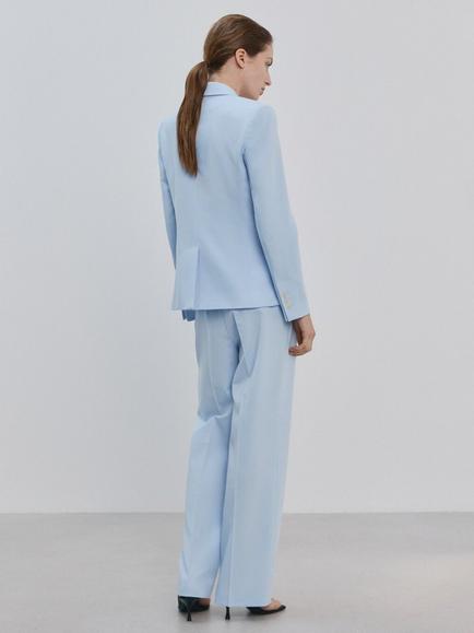 Mango Mid Rise Straight Tailored Trousers, Blue - view 2, Blue