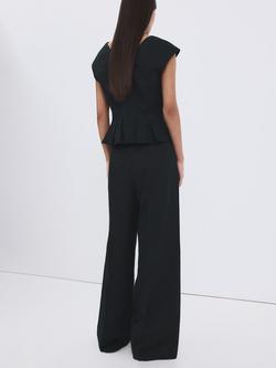 Mango Linen Rich Wide Leg Trousers, Navy - view 2, Navy