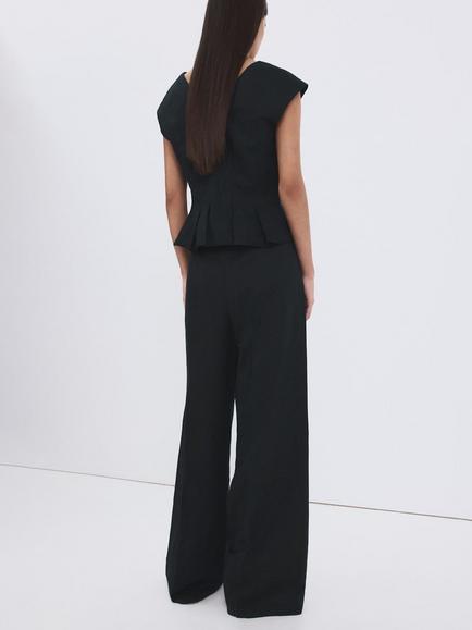Mango Linen Rich Wide Leg Trousers, Navy - view 2, Navy