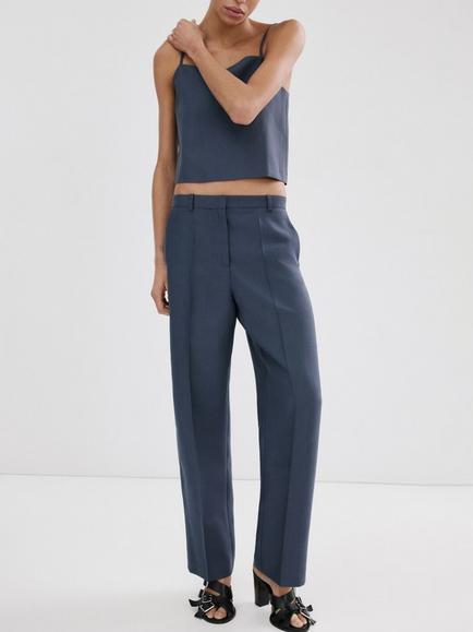 Mango Mid Rise Trousers, Blue, Blue