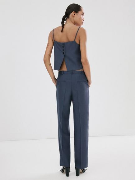 Mango Mid Rise Trousers, Blue - view 2, Blue
