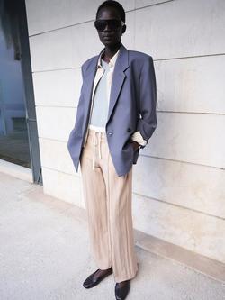 Mango Drawstring Contrast Waist Trousers, Beige, Beige