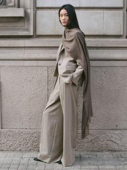 Mango High Rise Wool Blend Trousers, Taupe, Taupe