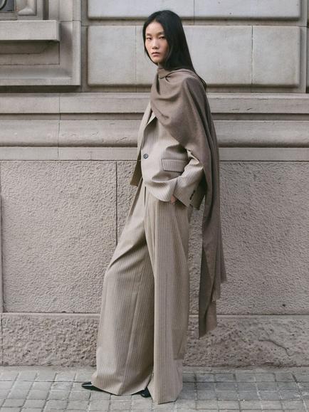 Mango High Rise Wool Blend Trousers, Taupe, Taupe