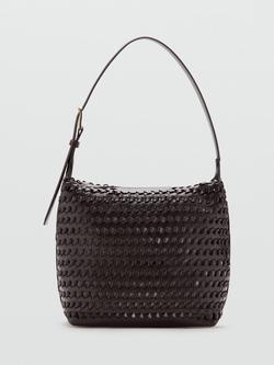 Mango Woven Zip Fastening Shoulder Bag, Chocolate, Chocolate