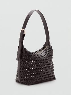 Mango Woven Zip Fastening Shoulder Bag, Chocolate - view 2, Chocolate