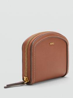 Mango Contrast Stitch Compact Purse, Brown, Brown