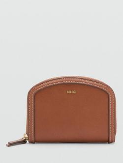 Mango Contrast Stitch Compact Purse, Brown - view 2, Brown