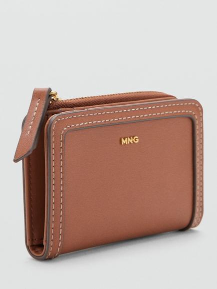 Mango Stitch Detail Zip Purse, Leather, Leather