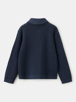 Mango Kids' Knitted Collared Cardigan, Navy - view 2, Navy