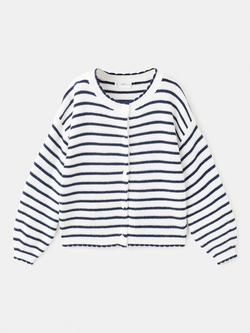 Mango Kids' Long Sleeve Striped Cardigan, Navy, Navy