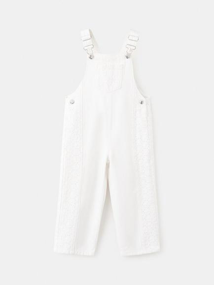 Mango Kids' Cotton Dungarees, Off White, Off White