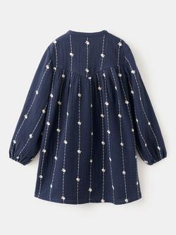 Mango Baby Floral Embroidered Cotton Tunic Dress, Navy - view 2, Navy