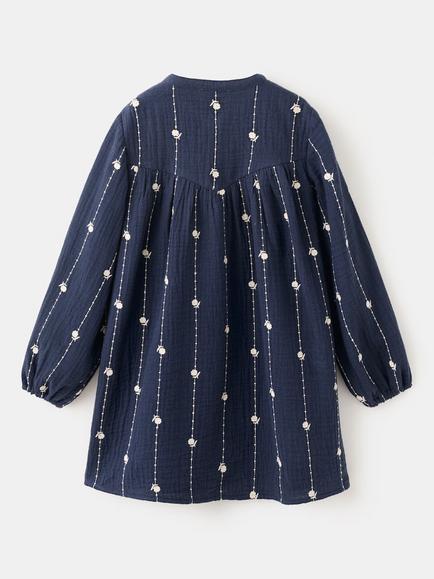 Mango Baby Floral Embroidered Cotton Tunic Dress, Navy - view 2, Navy