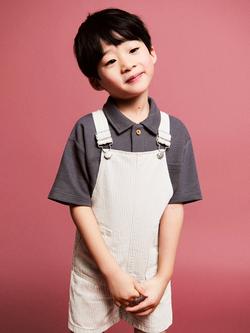 Mango Kids' Striped Cotton Dungarees, Sand, Sand