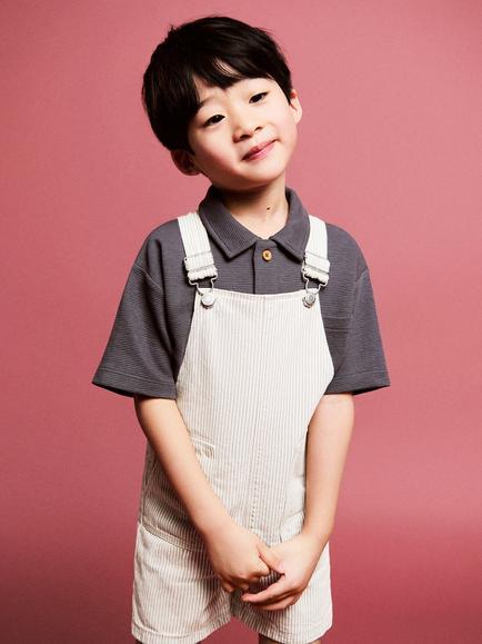 Mango Kids' Striped Cotton Dungarees, Sand, Sand