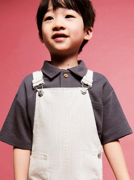 Mango Kids' Striped Cotton Dungarees, Sand - view 2, Sand