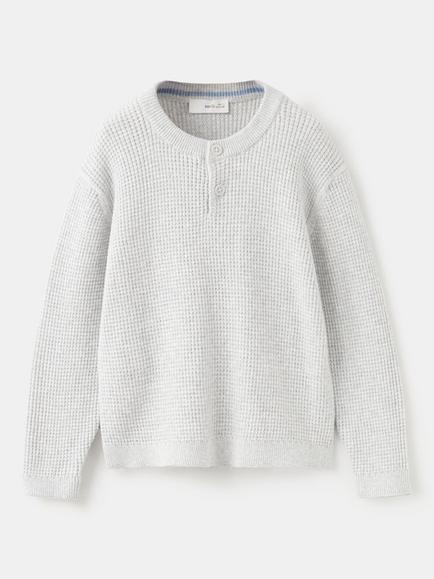 Mango Kids' Cotton Henley Jumper, Light Grey, Light Grey