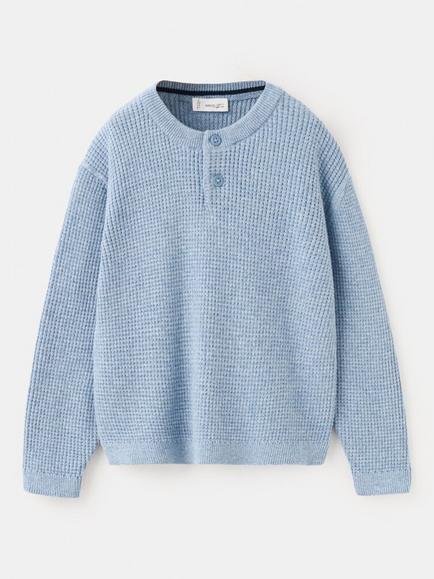 Mango Kids' Cotton Henley Jumper, Blue, Blue