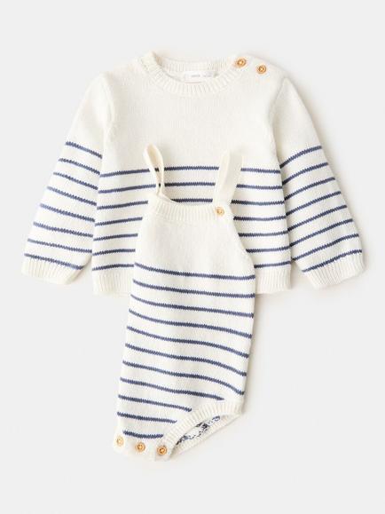 Mango Kids' Cotton Striped Jumper, Blue - view 2, Blue