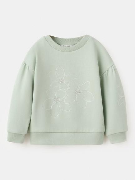 Mango Kids' Floral Embroidery Sweatshirt, Aqua, Aqua