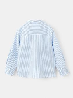 Mango Kids' Linen Blend Long Sleeve Stripe Shirt, Blue - view 2, Blue