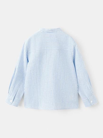 Mango Kids' Linen Blend Long Sleeve Stripe Shirt, Blue - view 2, Blue