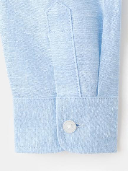 Mango Kids' Linen Blend Long Sleeve Shirt, Sky Blue - view 2, Sky Blue
