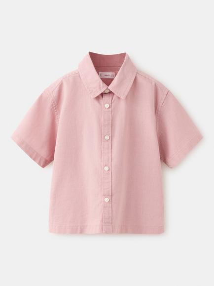 Mango Kids' Cotton Blend Short Sleeve Shirt, Pink, Pink