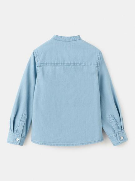 Mango Kids' Long Sleeve Cotton Shirt, Light Blue - view 2, Light Blue