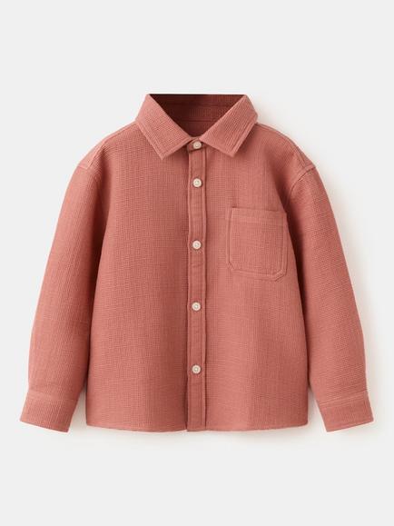 Mango Kids' Long Sleeve Waffle Knit Shirt, Cherry, Cherry