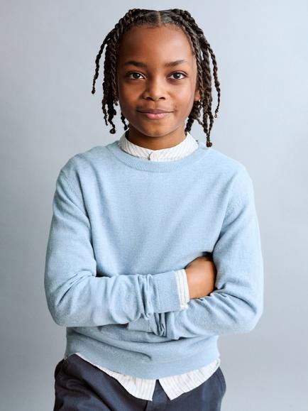 Mango Kids' Hugo Cotton Crew Neck Jumper, Blue, Blue