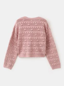 Mango Kids' Relaxed Knitted Jumper, Pink - view 2, Pink