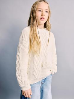 Mango Kids' Textured Knit Long Sleeve Jumper, Cream, Cream